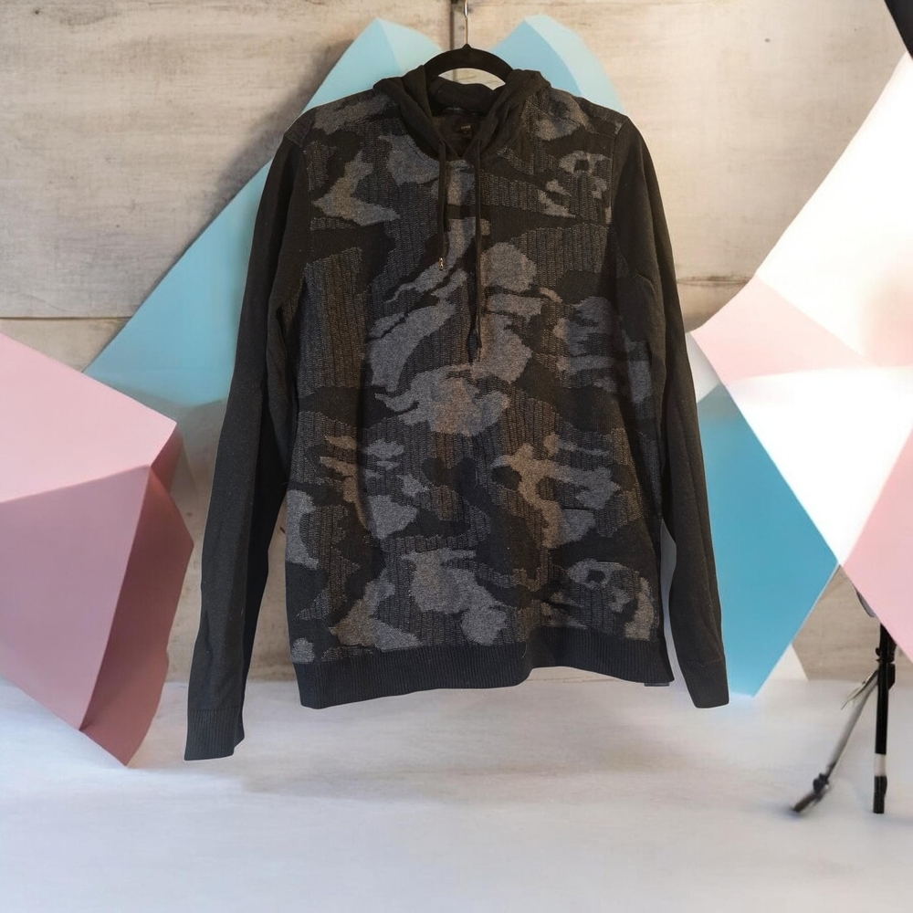 John Varvatos Gray Luxe  & Black Camo Hoodie Sweater